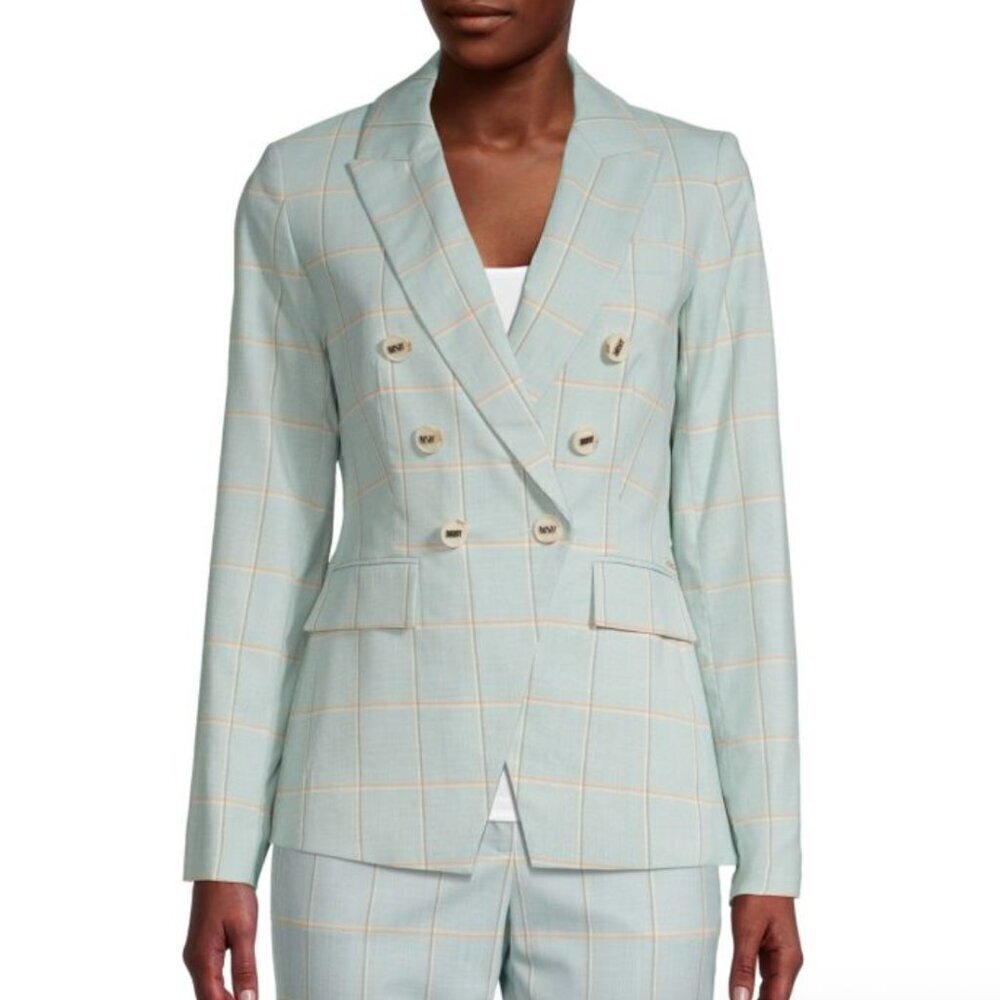 DKNY 3 Button Plaid Blazer in Rose Garden NWT